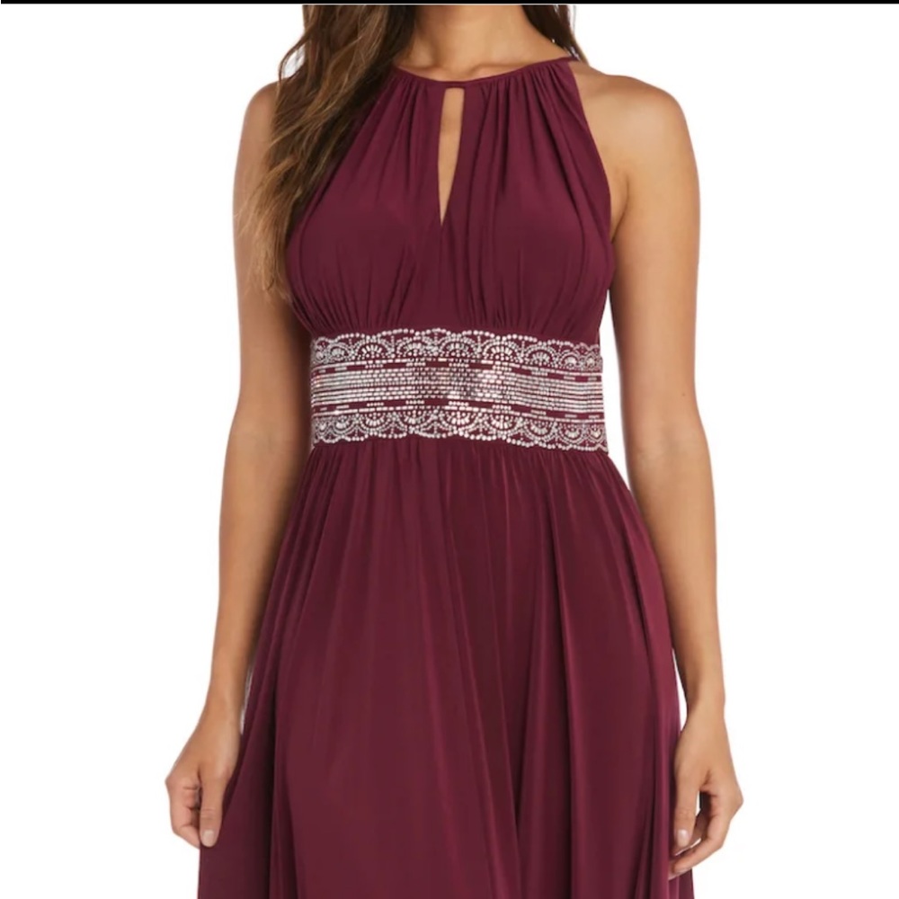 Long Halter Dress with Rhinestone Waistline